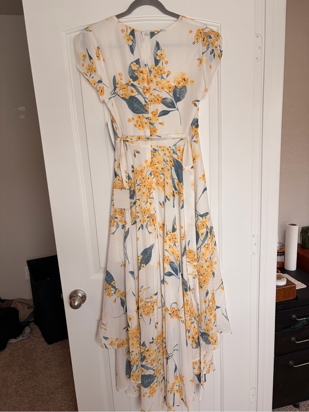 Lulu's White Wrap High-Low Dress with Yellow Floral - Picture 2 of 3
